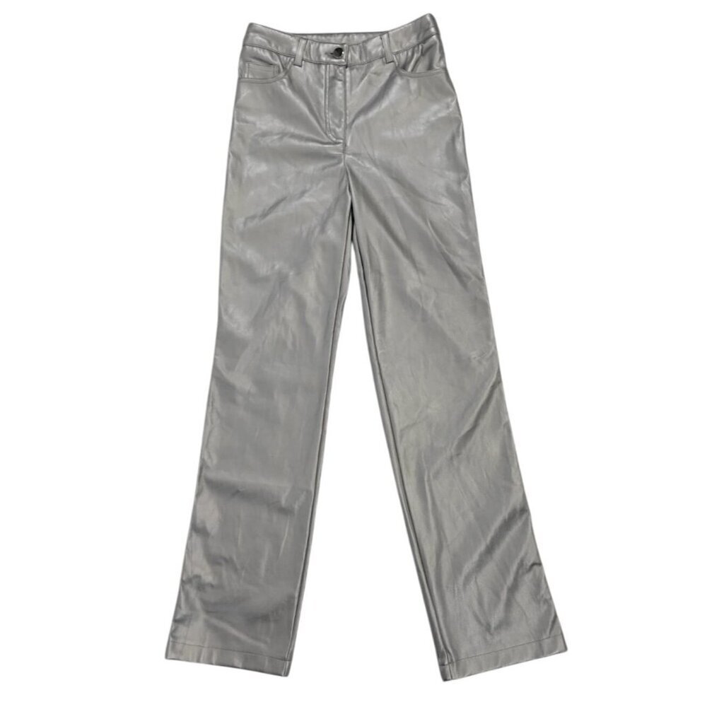 Rachel Zoe Metallic Silver Faux Leather Slim Fit Pants Womens Size 0.